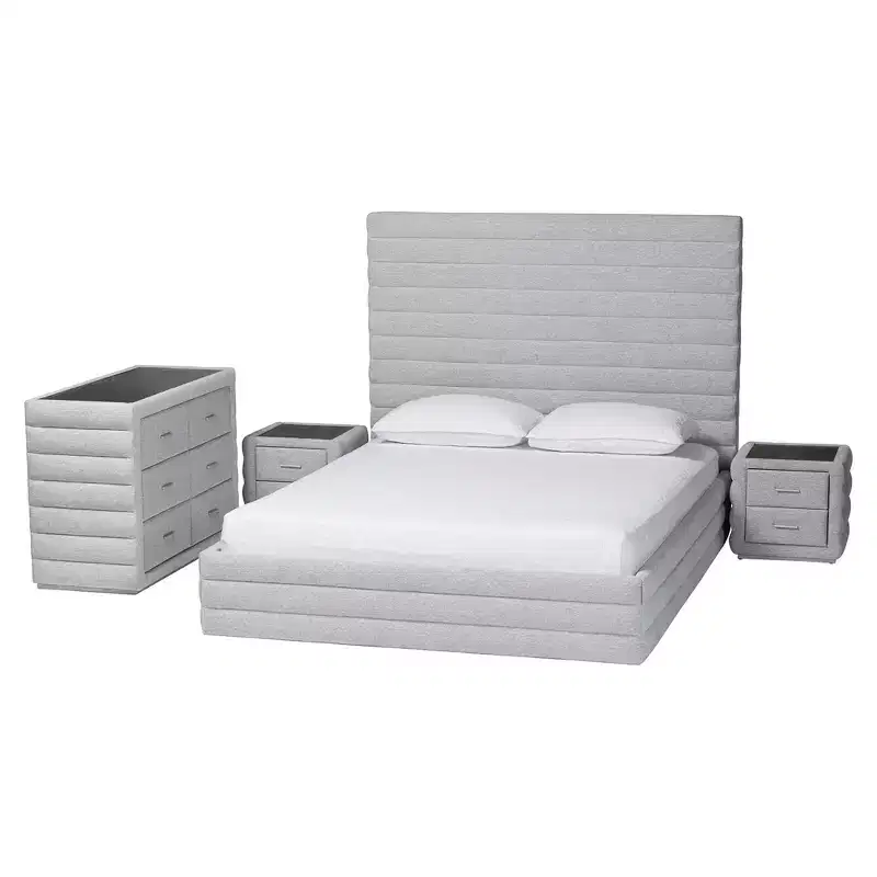 Baxton Studio Cadmus Modern Light Grey Channel-Tufted Fabric 4-Piece Bedroom Set