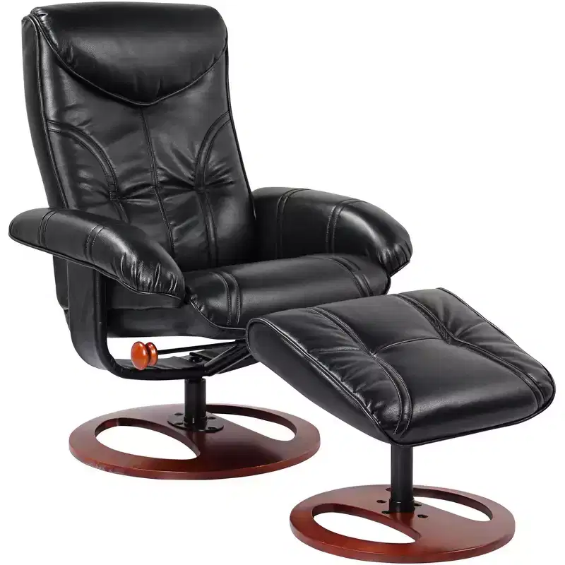 Black Swivel Ottoman Leather Recliner Chair Modern Armchair Ergonomic Manual Reclining Adjustable Bedroom Living Room