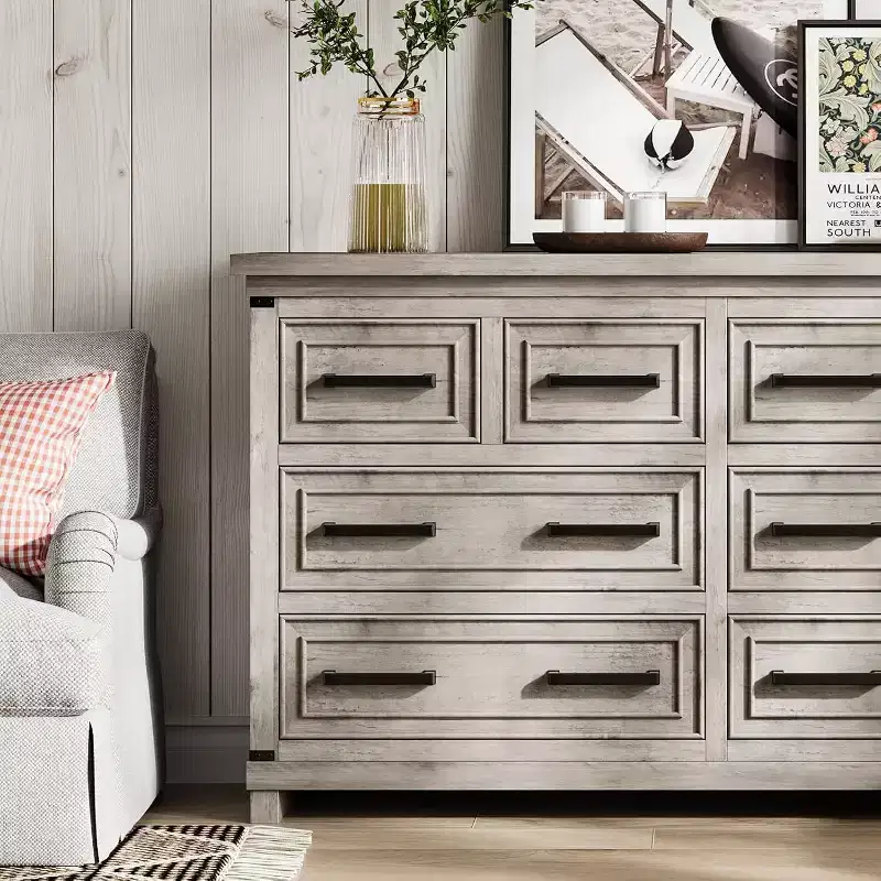 8 Drawer Dresser for Bedroom, Vintage Storage Cabinet/TV Stand, Rustic Wooden Chest of Drawers, Living Room, Hallway