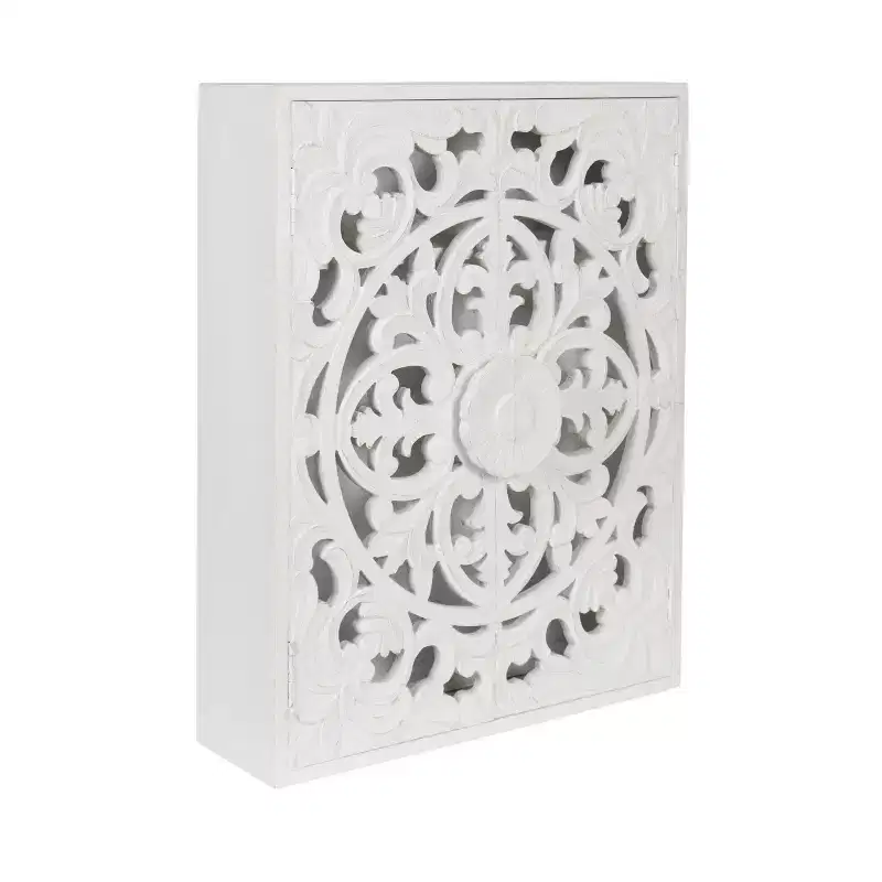 Kate and Laurel Saanvi Carved Wood Wall Cabinet, 22x7x28 White