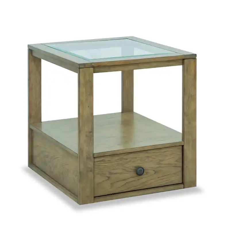 22 Traditional Glass Top End Table with Storage and Shelf - Light Brown Wood