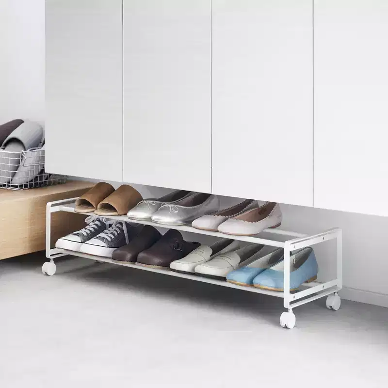 Two-Tier Rolling Shoe Rack in Steel - 8 Pairs Capacity
