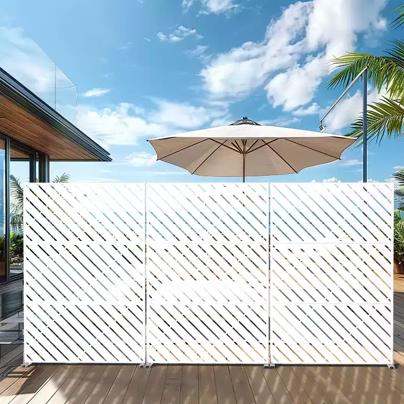 72 inch Rectangle Metal Galvanized Room Divider Freestanding Privacy Screen Garden Fence Outdoor White