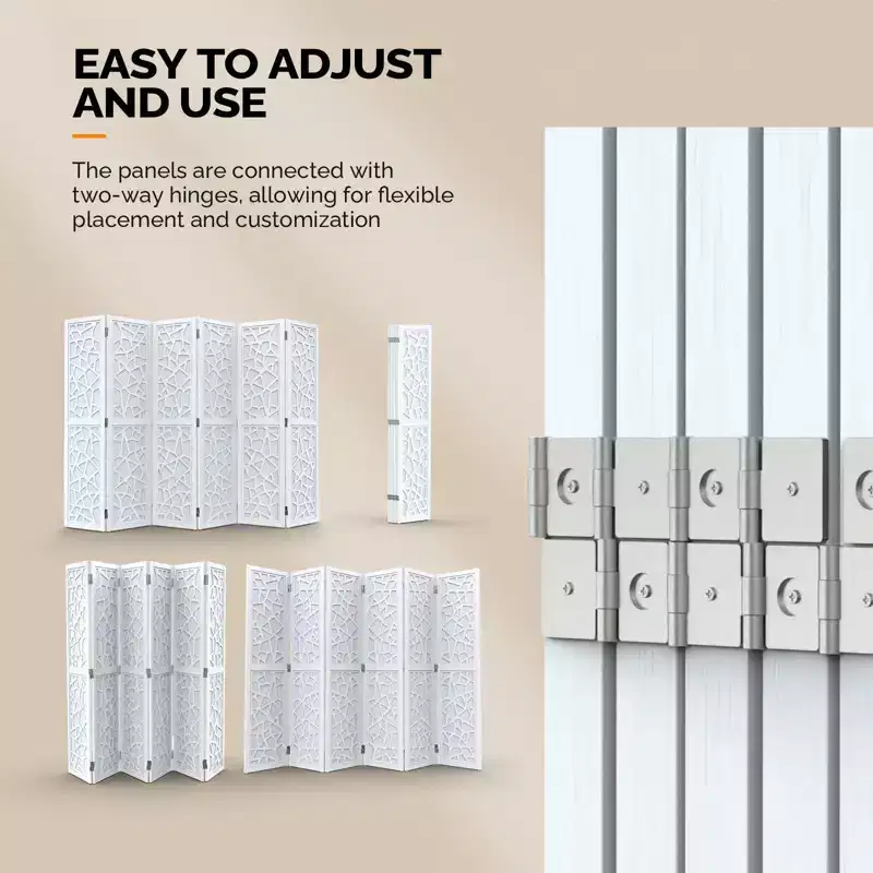 6 Panel Room Divider, Non-Woven Fabric Privacy Screen - White