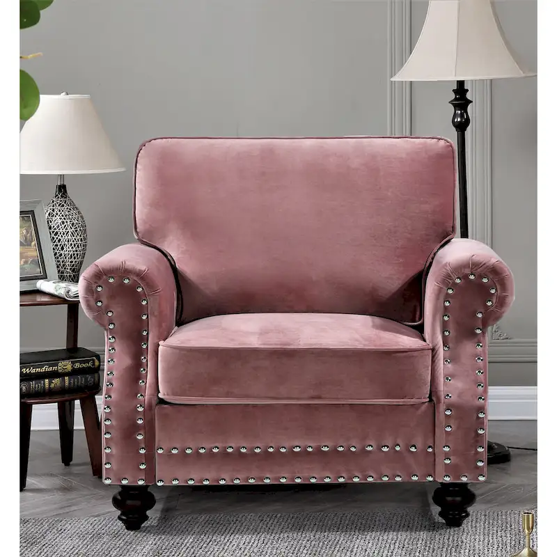 Ramos Nailhead Velvet 3-Piece Set-Loveseat Sofa and Chair