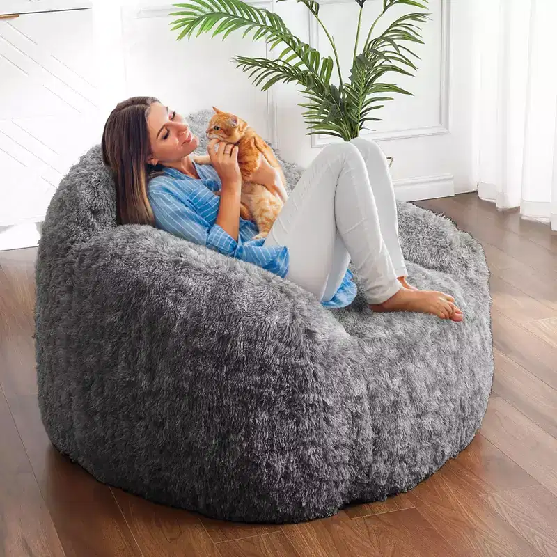Bean Bag Chairs for Adults, Faux Fur Bean Bag Chair with Filler, Soft Plush Living Room Beanbag Chair Armrest Bean Bag Couch for Reading