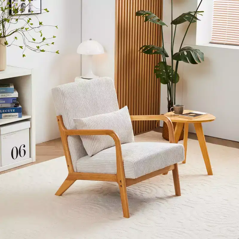 TUYOHW Mid-Century Modern Accent Chair,Upholstered Armchair with Pillow,Rubberwood Frame,Reading Chair for Living Room,Bedroom,Balcony