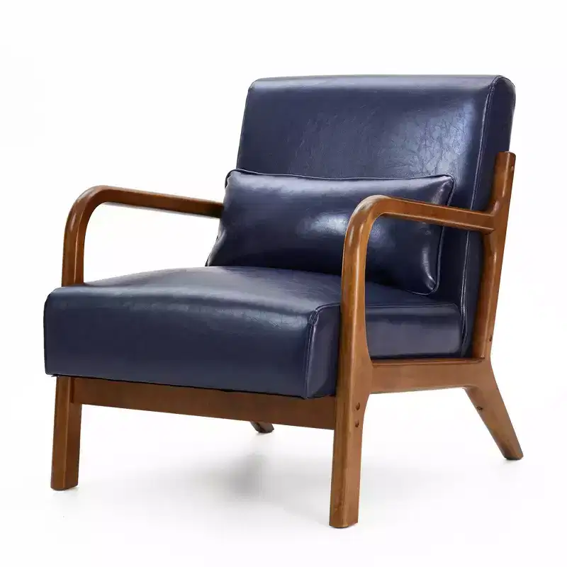 Mid-Century Modern Leatherette Arm Accent Chair Walnut Rubberwood Frame - Glitzhome