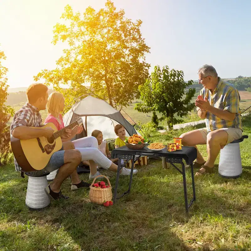 Costway 3-Piece Folding Table Stool Set with a Camping Table & 2 Retractable LED Stools