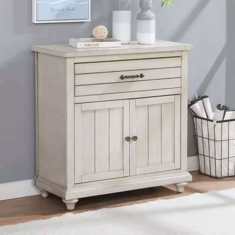 HOMES: Inside + Out Longo Hallway Cabinet Antique White: Birch Frame, Adjustable Shelves, Anti-Tip Hardware, Transitional Style