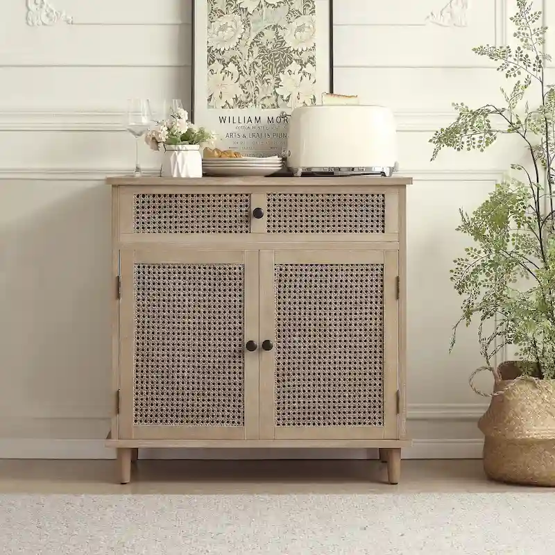 Art Leon Woven Rattan Wicker Accent Cabinet