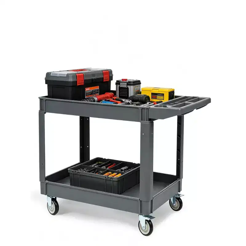 2-Tier Rolling Utility Cart 550 LB with Locking Wheels 46x25