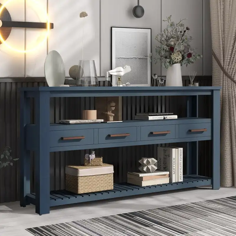 Modern Console Table with 4 Drawers and 2 Shelves