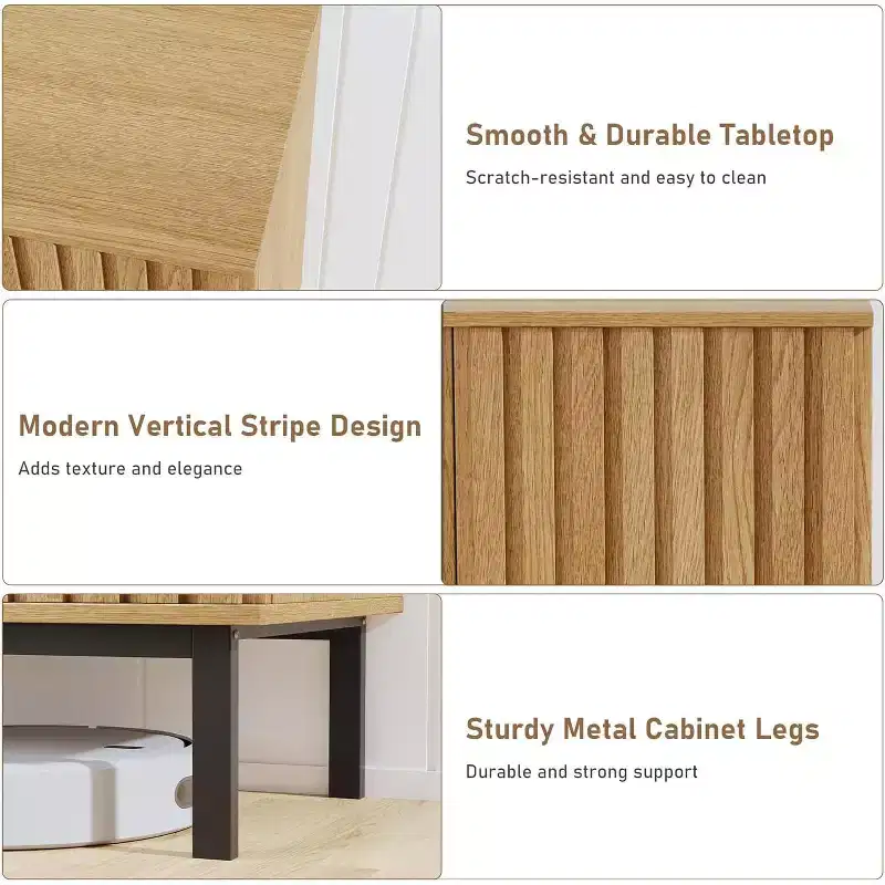 Sideboard Buffet Cabinet with Storage and Fluted Doors, Freestanding Wooden Storage Cabinet