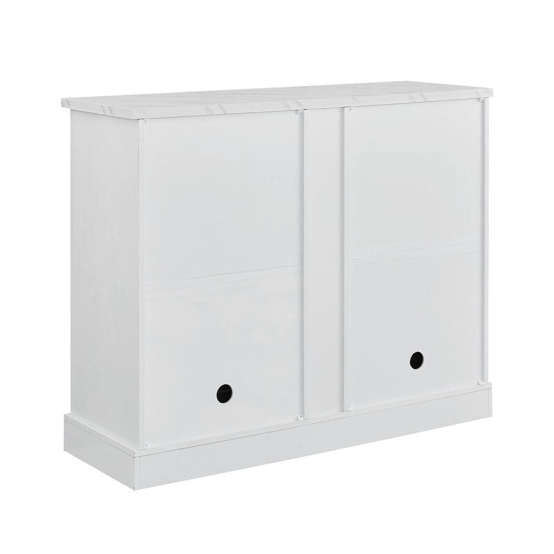 47 Marbling Countertop Buffet Bar Cabinet w/ Glass Holders