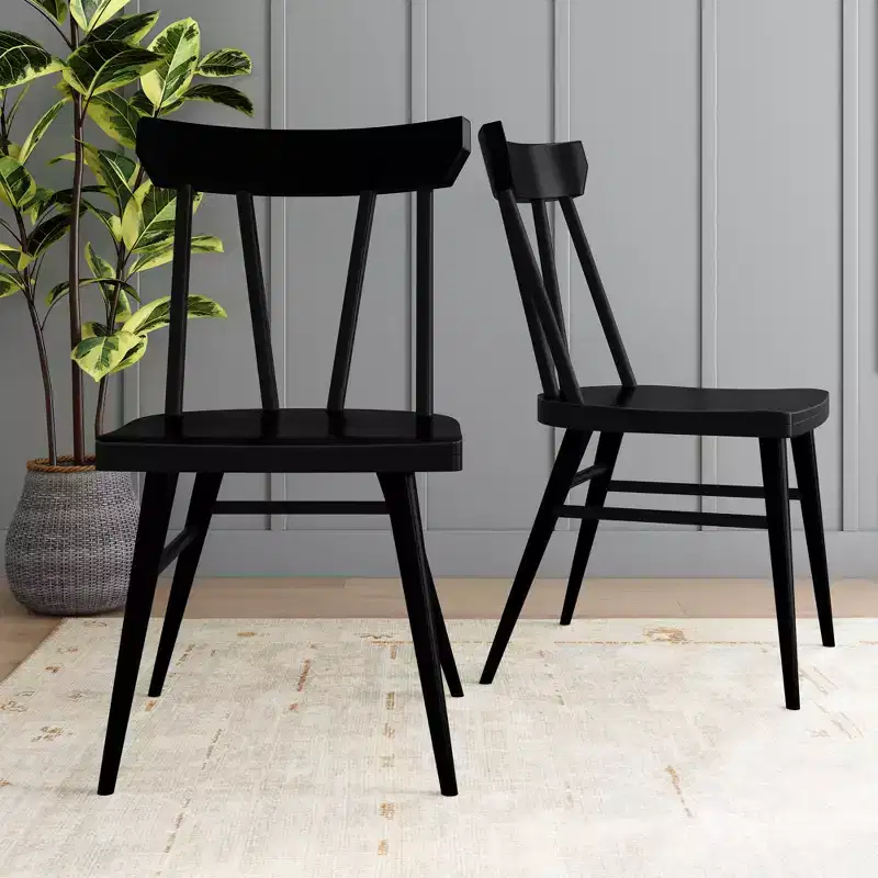 Plank+Beam Windsor Dining Chair Set of 2, Solid Wood Chairs for Kitchen, Office, Living Room