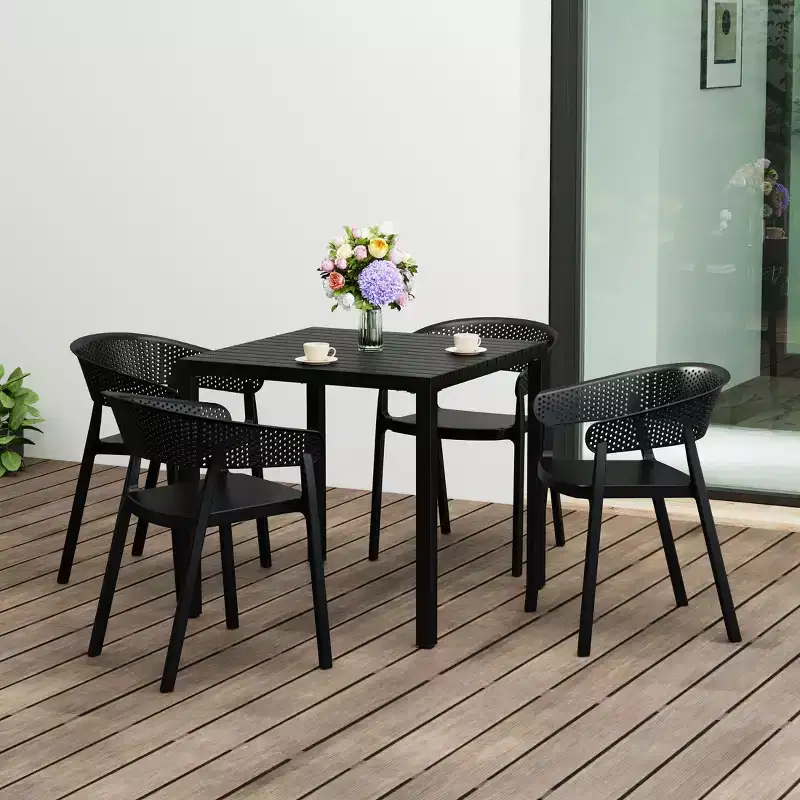 WestinTrends Playa 5-Piece Outdoor Metal Frame Square Dining Table Patio Set with Stackable Patio Dining Chairs