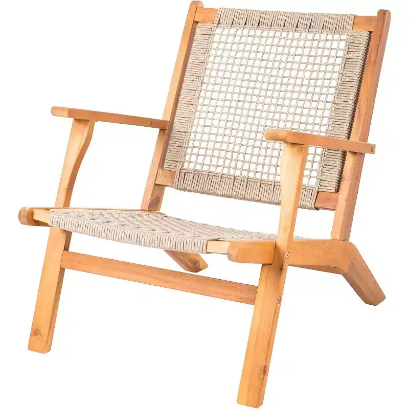 Balkene Home 62773 Vega Natural Stain Outdoor Chair Acacia Wood Construction Hand Woven Seat Mid Century Design Comfortable Reclining Armchair