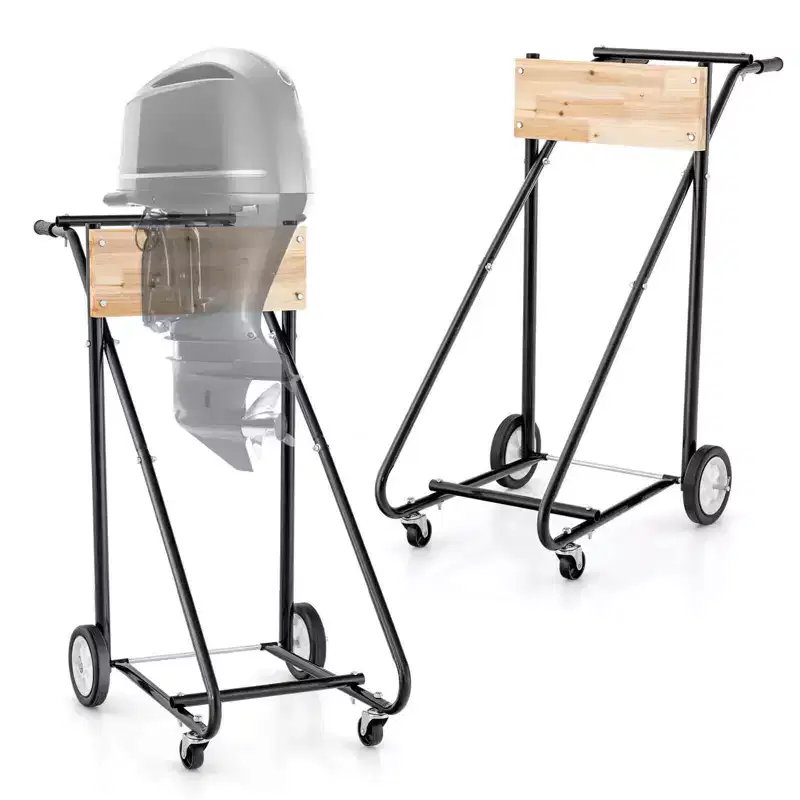 Heavy-Duty Outboard Boat Motor Stand Cart – 330 lb Capacity, 4 Wheels, Iron & Plywood