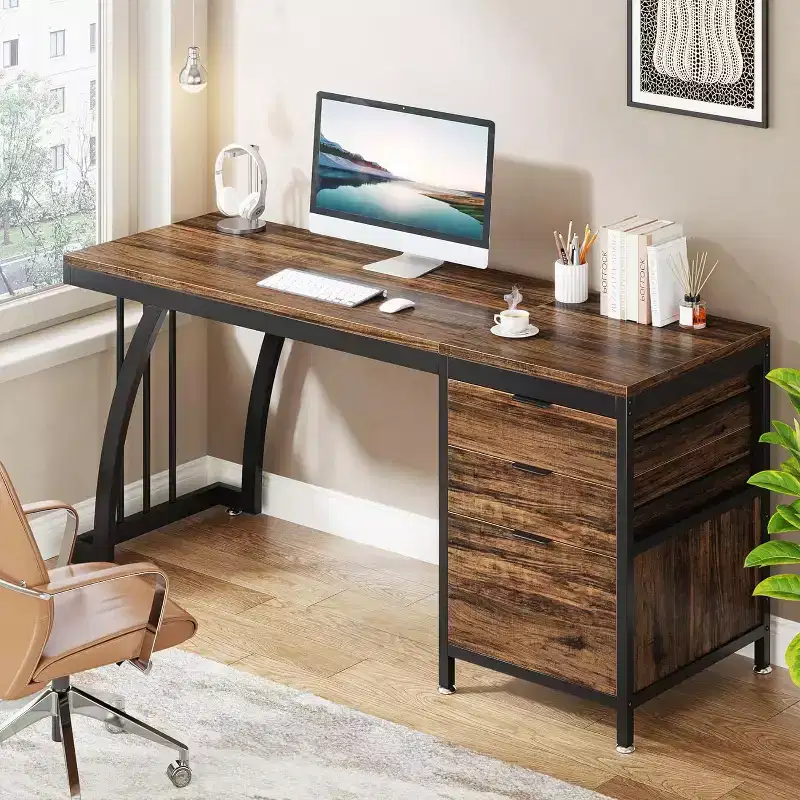 59-Inch Computer Desk with 3 Drawers, PC Desk with Reversible Drawers and File Storage for Home Office, Industrial Rustic Brown