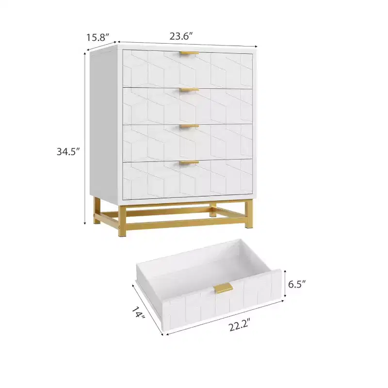Zstar Bedroom Dressing Table, 4 Drawer Dresser with Metal Legs