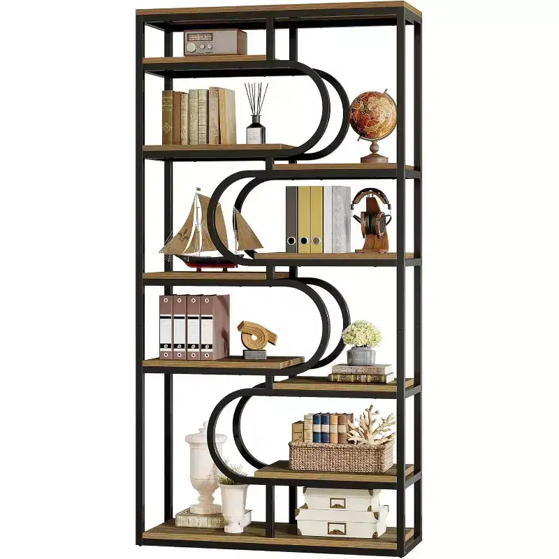 Lantine 5-Tier Industrial Bookshelf, 71 Etagere Bookcase, Freestanding Display Storage Shelf Unit for Home Office, Living Room, Brown