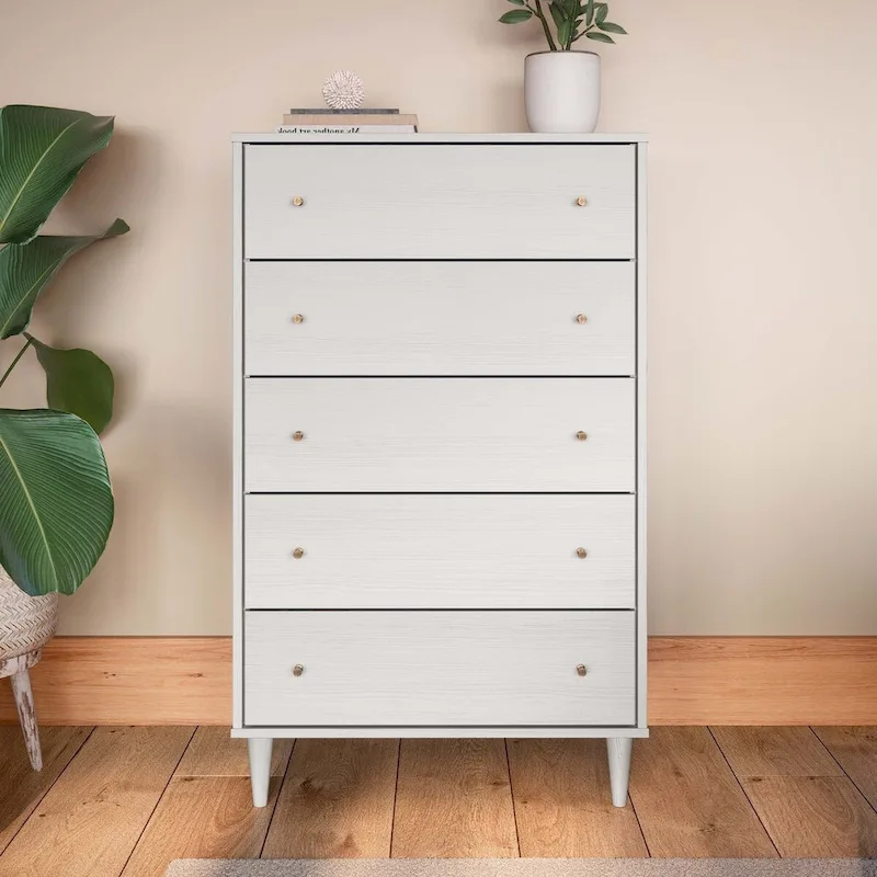 Farmhouse Rustic Mid Century 5 Drawer Chest