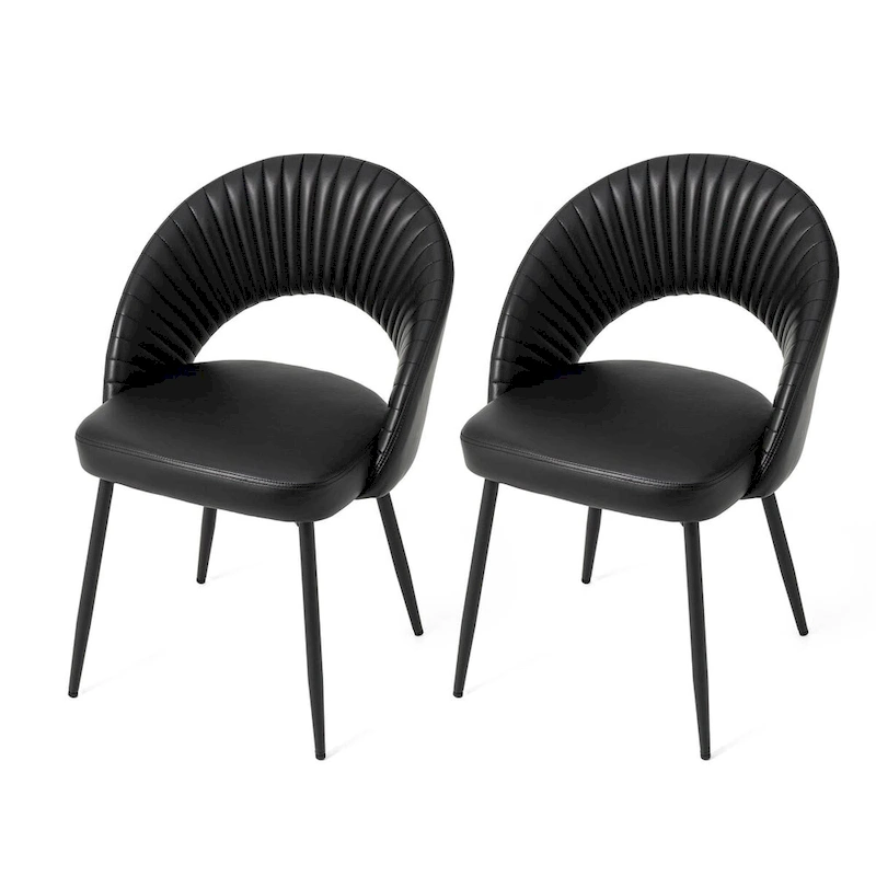Glitzhome Mid-Century Modern Quilted PU Leather Dining Side Chair with Metal Tapered Legs