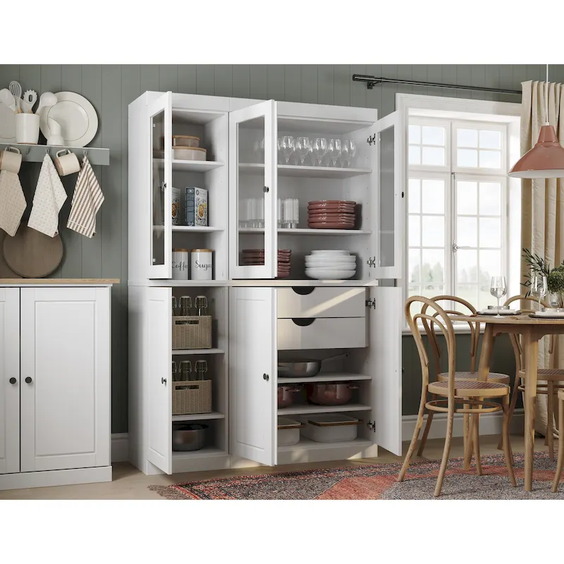 100% Solid Wood China Pantry with Glass or Solid Wood Doors and 2-Drawers - 48.5 x 71.5