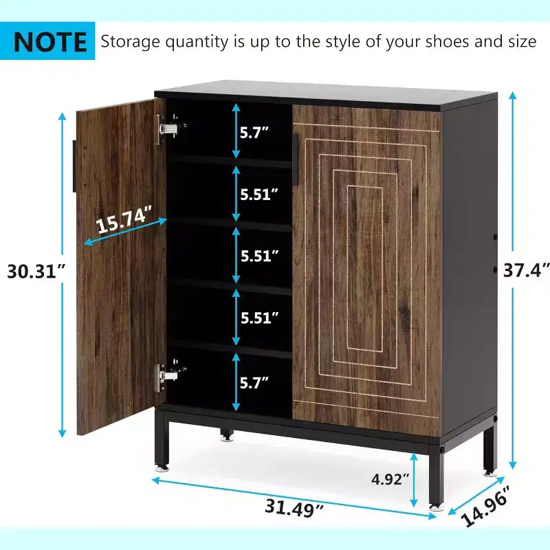Lantine 5-Tier Shoe Cabinet with Doors for 20 Pairs, Free Standing Storage Organizer for Entryway, Closet, Living Room, Bedroom, Brown/Black