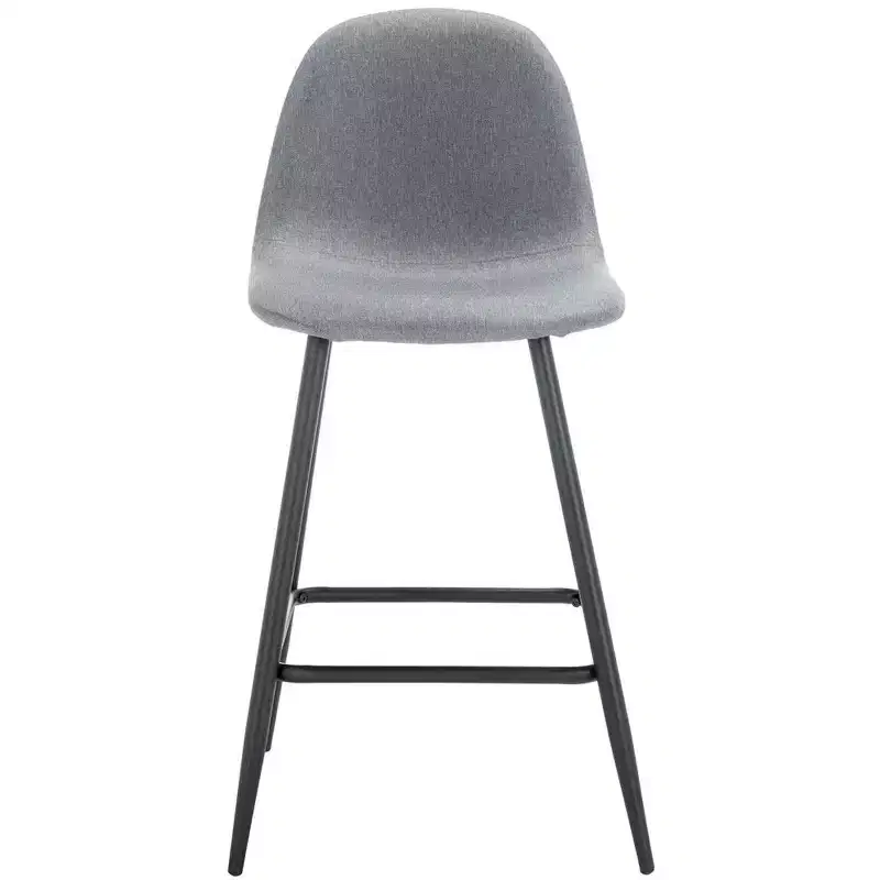 Dark Grey Counter Stool with Padded Back, Footrest & Black Metal Legs, Fixed Height