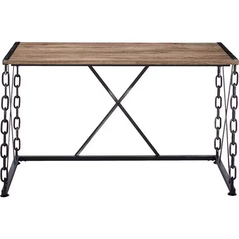 Wooden Desk With Metal 'X' Frame, Rustic Oak Brown