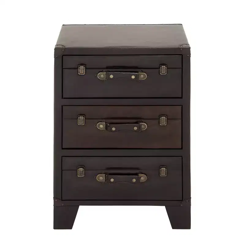 Traditional Wood and Faux Leather Cabinet Dark Brown