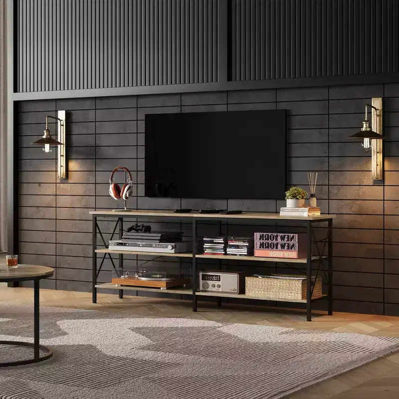 70 Inch TV Stand with 3-Tier Storage Shelves, Fits Up to 63 Inch TVs
