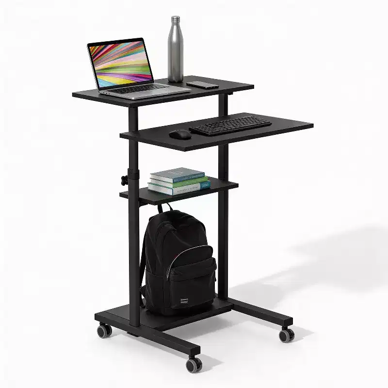 Mount-It! Height Adjustable Mobile Standing Desk & Computer Work Station with Locking Wheels - Black