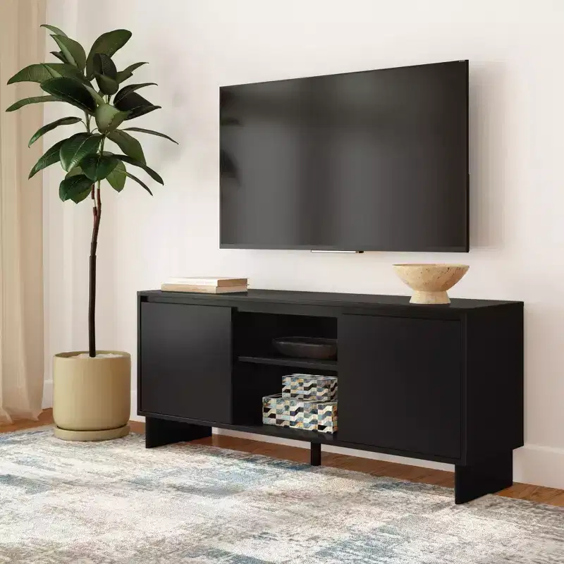Modern Solid Pine TV Stand with Soft-Close Doors for 65