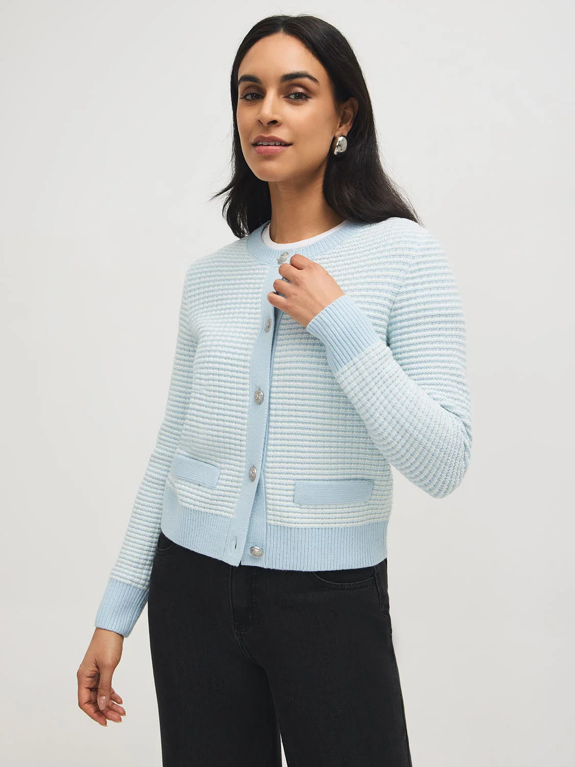 Tweed Button-Front Cardigan