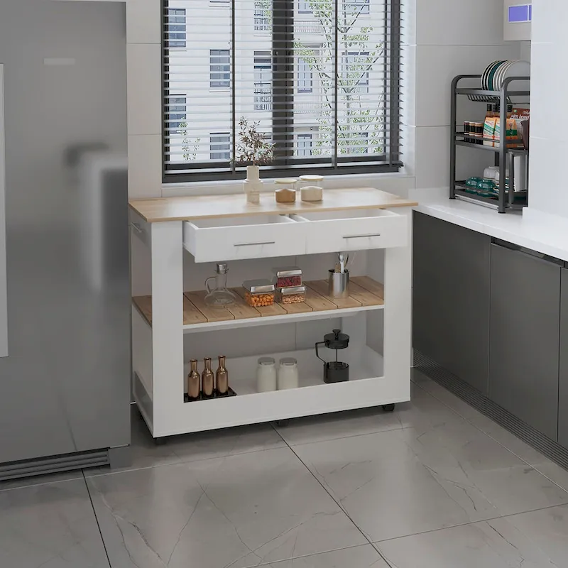 FM Furniture Brooklyn 46 Kitchen Island, Two Shelves, Two Drawers