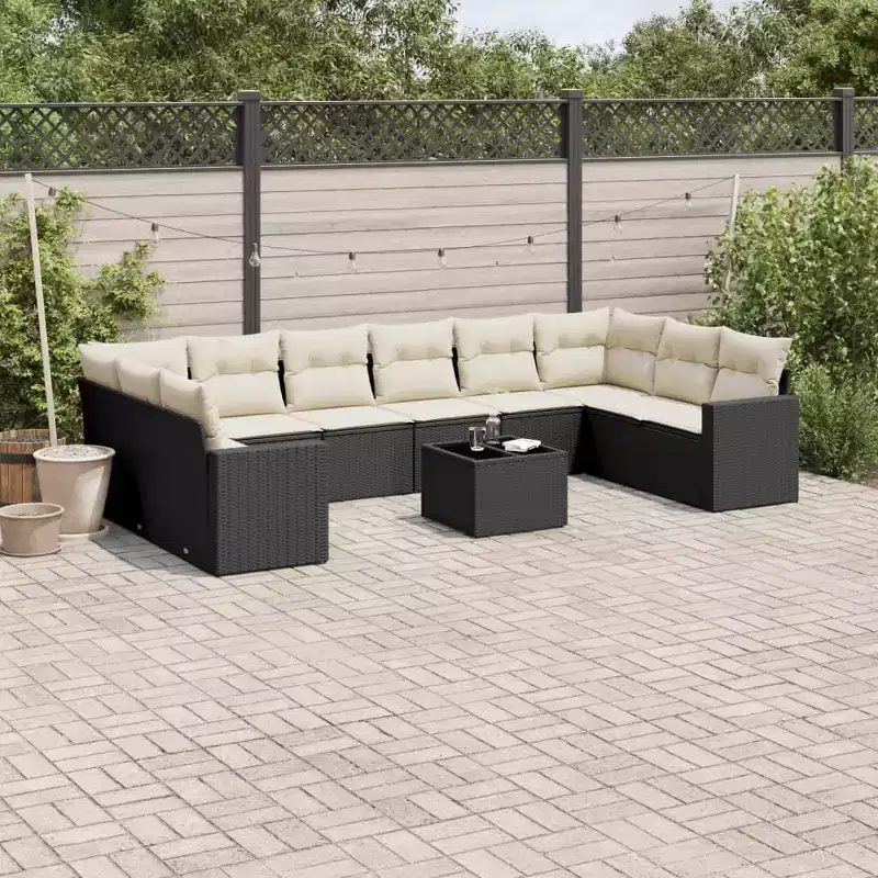 vidaXL 11 Piece Patio Sofa Set with Cushions Black Poly Rattan