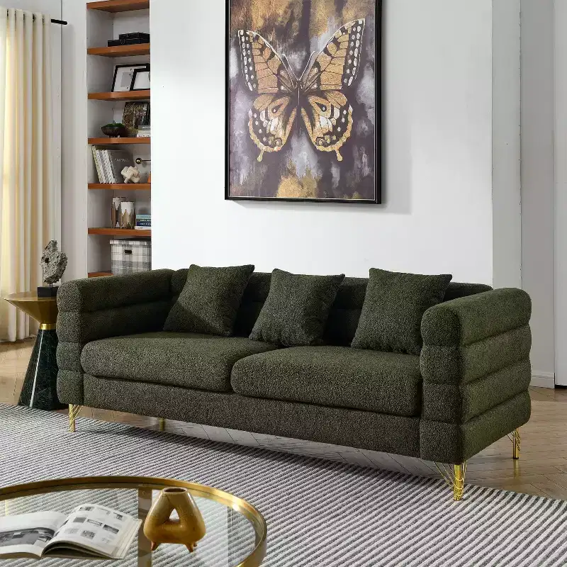 81-Inch Oversized 3-Seater Sectional Sofa for Living Room - Comfortable Fabric with Deep Seating and 3 Pillows