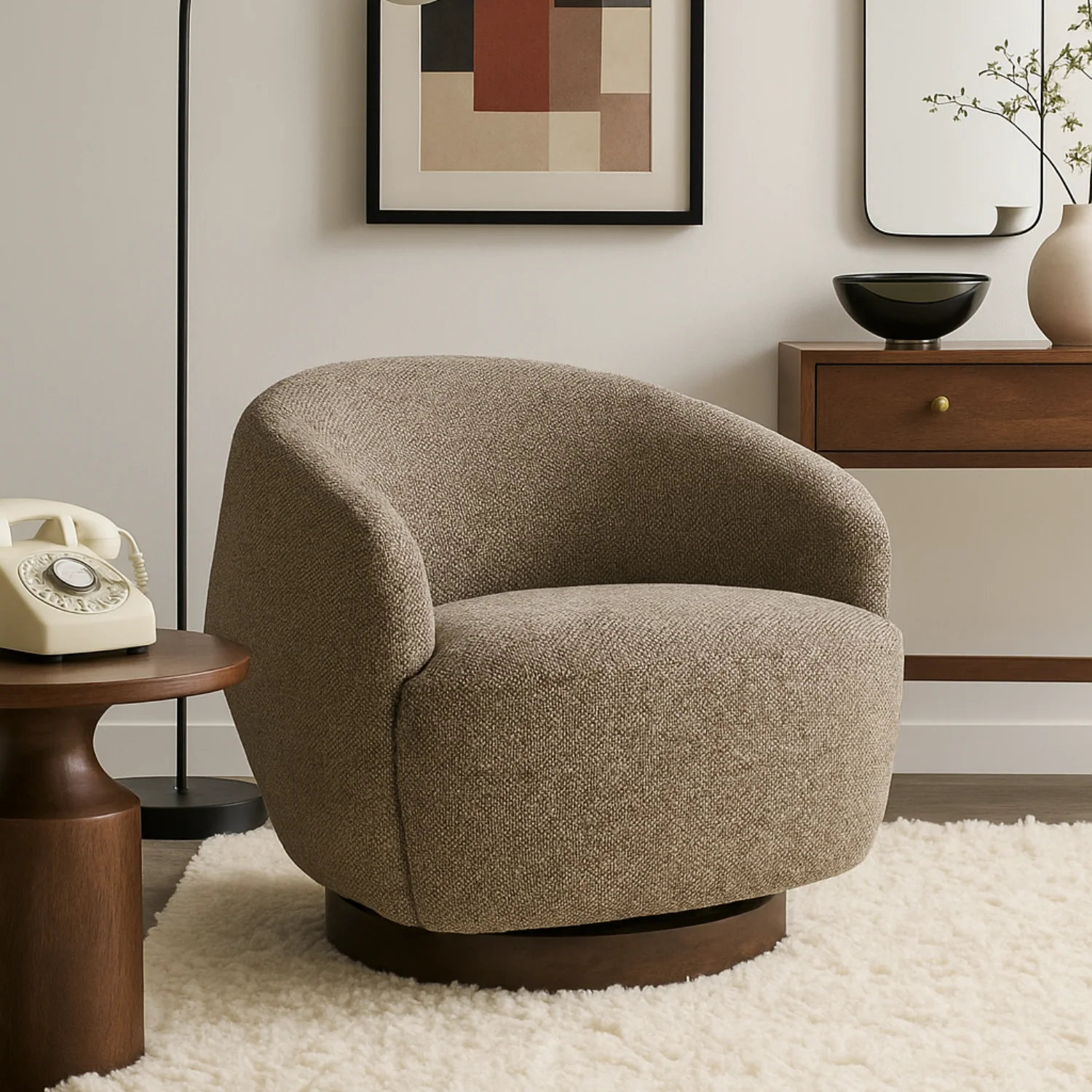 Modern Lounge Chair with Sculptural, Woven - Living Room