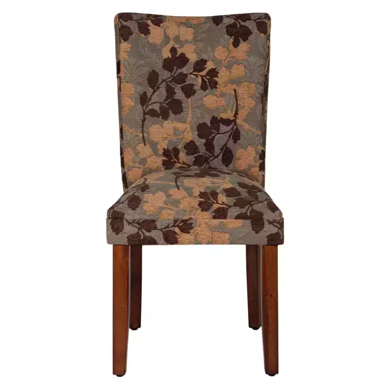 Brown Floral Jacquard Parsons Dining Chair, Armless High Back, Seats 1