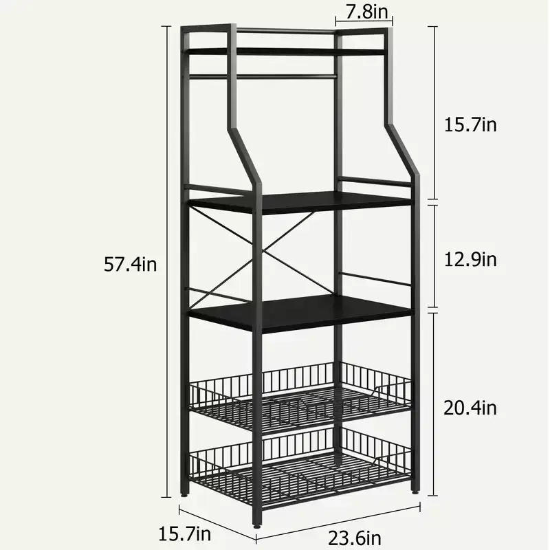 Rustic Microwave Stand, 5-Tier Storage Rack with Adjustable Feet and Anti-Tip Kit, Engineered Wood