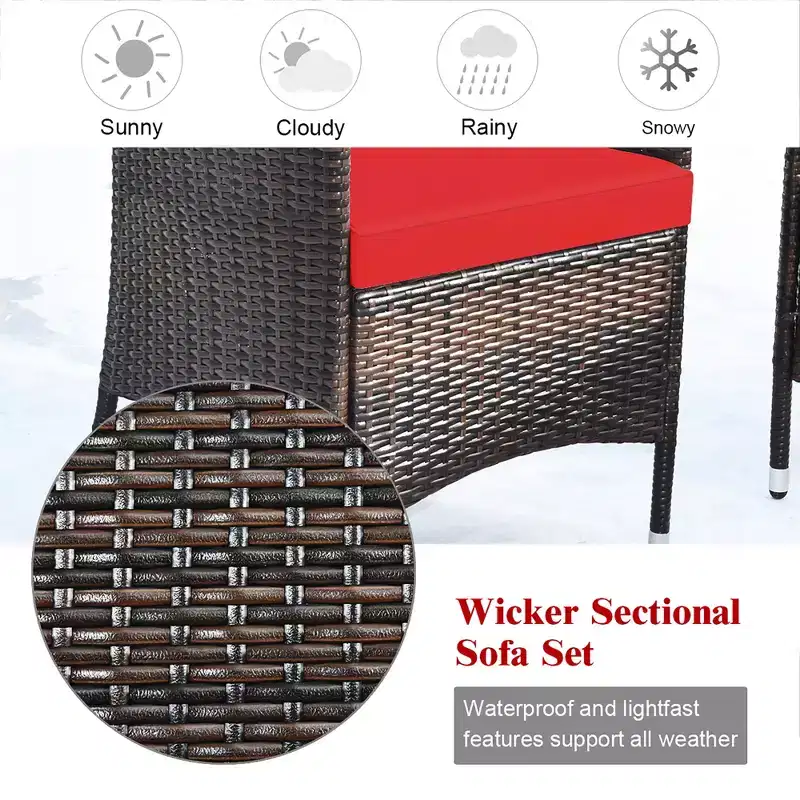 Costway 8PCS Rattan Patio Furniture Set Cushioned Sofa Chair