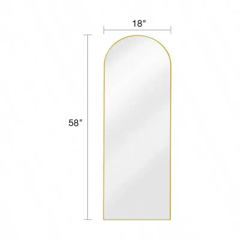58 inchx 18 inch arched full length mirror floor standing or wall mounted with stand aluminum frame shatter proof glass gold