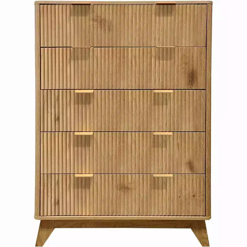 Wood Chest of Drawers, 5 Drawer Waveform Fluted Panel Dresser, Modern Dressers for Storage Drawers Clothes, for Living Room, Kids Bedroom