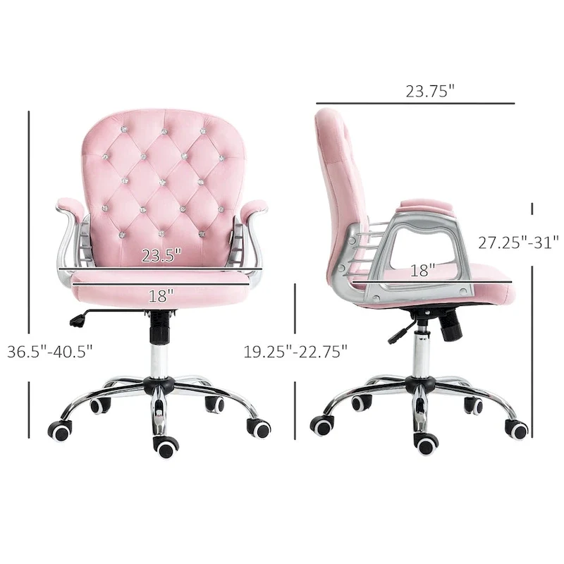 Vanity Middle Back Office Chair Tufted Backrest Swivel Rolling Wheels Task Chair with Height Adjustable Armrests