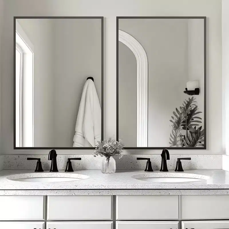MAYEERTY 35.83x24.02x0.59in Aluminum Thin Edge Right Angle Rectangle Black Hanging Mirror Double Sided