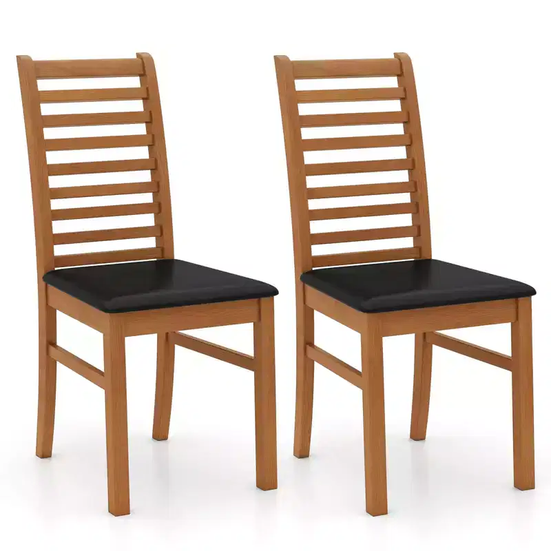 Costway Modern Dining Chair Set of 2/4 Kitchen Chair with Rubber Wood Legs & Slatted Backrest Brown/White