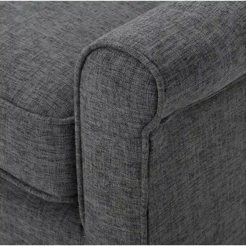 Curved Loveseat with Button-Tufted Back, Gray Fabric and Wood Legs